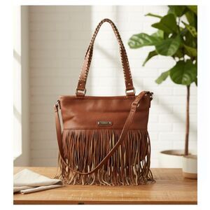 Steve Madden Shoulder Bag Soft Brown Leather Fringe Crossbody Boho Western